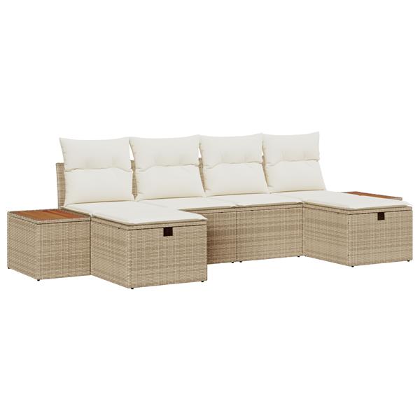 Grote foto vidaxl 6 delige tuinbankenset met kussens poly rattan beige tuin en terras tuinmeubelen