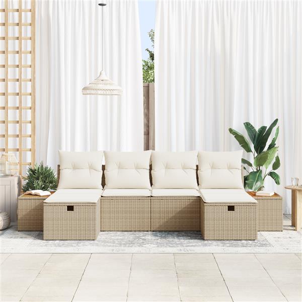 Grote foto vidaxl 6 delige tuinbankenset met kussens poly rattan beige tuin en terras tuinmeubelen
