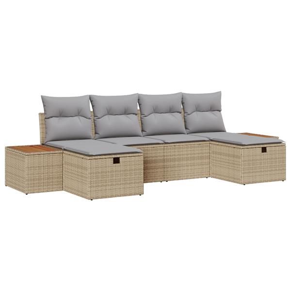 Grote foto vidaxl 6 delige tuinbankenset met kussens poly rattan beige tuin en terras tuinmeubelen