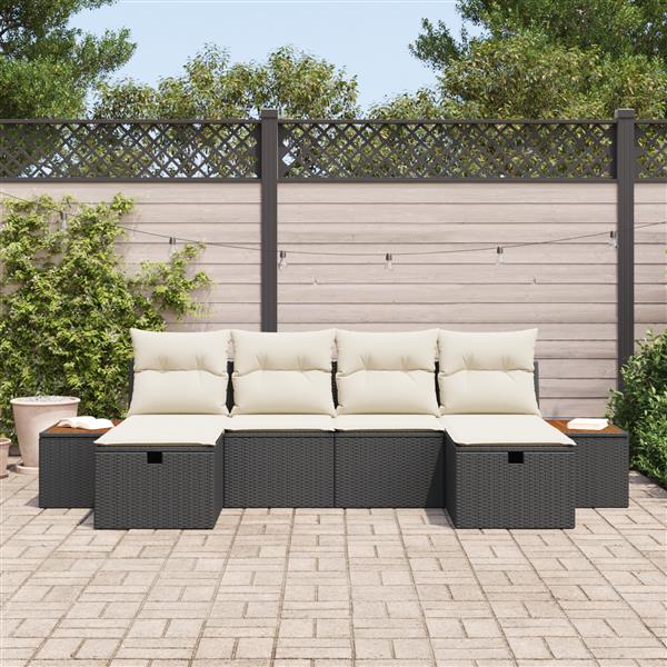 Grote foto vidaxl 6 delige tuinbankenset met kussens poly rattan zwart tuin en terras tuinmeubelen