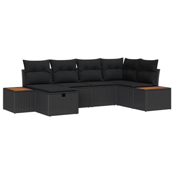 Grote foto vidaxl 6 delige tuinset met kussens in zwart poly rattan tuin en terras tuinmeubelen