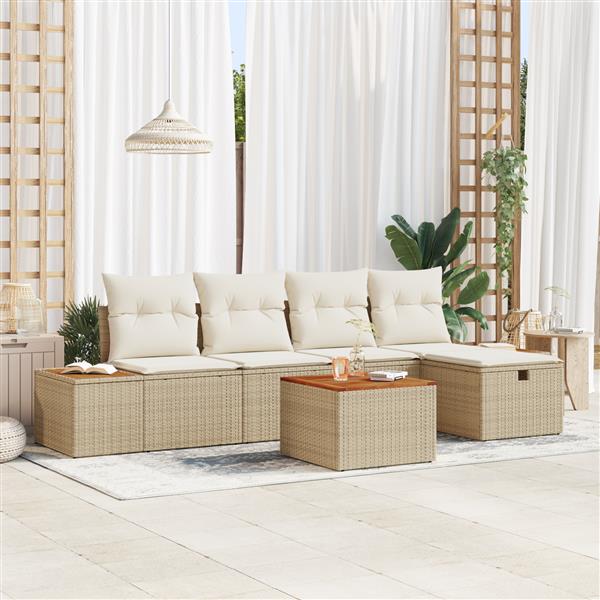 Grote foto vidaxl 6 delige ligbedset met kussens in beige poly rattan tuin en terras tuinmeubelen