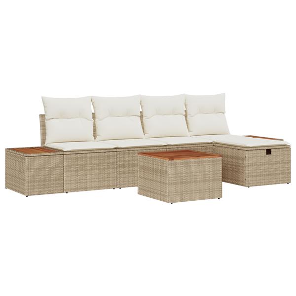 Grote foto vidaxl 6 delige ligbedset met kussens in beige poly rattan tuin en terras tuinmeubelen