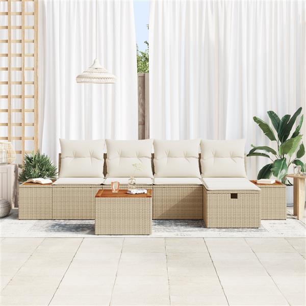 Grote foto vidaxl 6 delige ligbedset met kussens in beige poly rattan tuin en terras tuinmeubelen