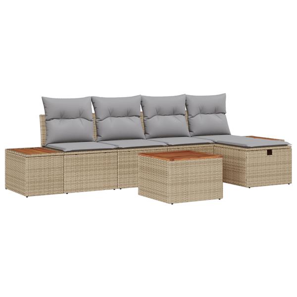 Grote foto vidaxl 6 delige tuinset met kussens in beige poly rattan tuin en terras tuinmeubelen