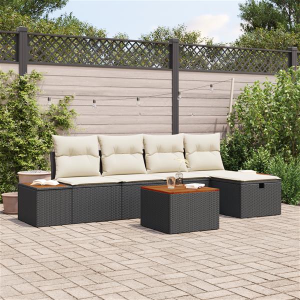 Grote foto vidaxl 6 delige tuinsofa set met kussens zwart poly rattan tuin en terras tuinmeubelen