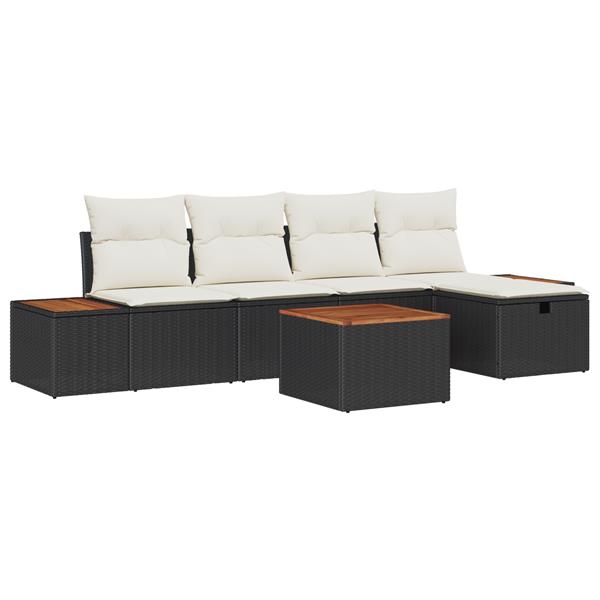 Grote foto vidaxl 6 delige tuinsofa set met kussens zwart poly rattan tuin en terras tuinmeubelen