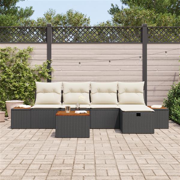 Grote foto vidaxl 6 delige tuinsofa set met kussens zwart poly rattan tuin en terras tuinmeubelen