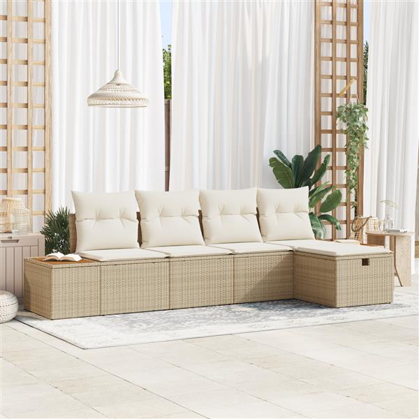 Grote foto vidaxl 5 delige tuinset met kussens in beige poly rattan tuin en terras tuinmeubelen