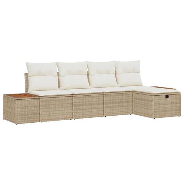 Grote foto vidaxl 5 delige tuinset met kussens in beige poly rattan tuin en terras tuinmeubelen