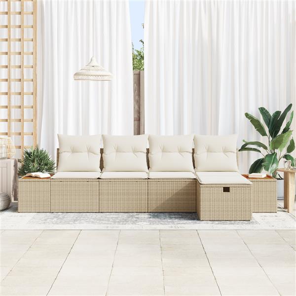 Grote foto vidaxl 5 delige tuinset met kussens in beige poly rattan tuin en terras tuinmeubelen
