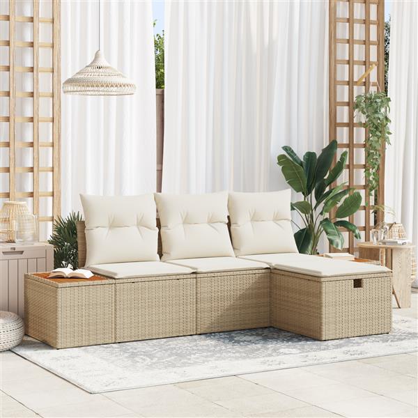 Grote foto vidaxl 4 delige tuinbankenset met kussens poly rattan beige tuin en terras tuinmeubelen