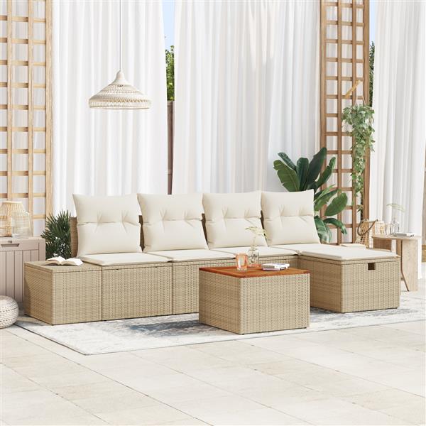 Grote foto vidaxl 6 delige tuinset met kussens in beige poly rattan tuin en terras tuinmeubelen