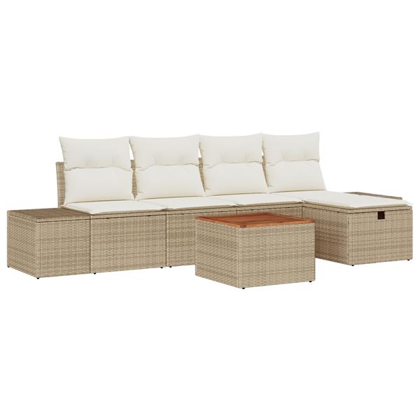 Grote foto vidaxl 6 delige tuinset met kussens in beige poly rattan tuin en terras tuinmeubelen