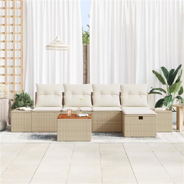 Grote foto vidaxl 6 delige tuinset met kussens in beige poly rattan tuin en terras tuinmeubelen