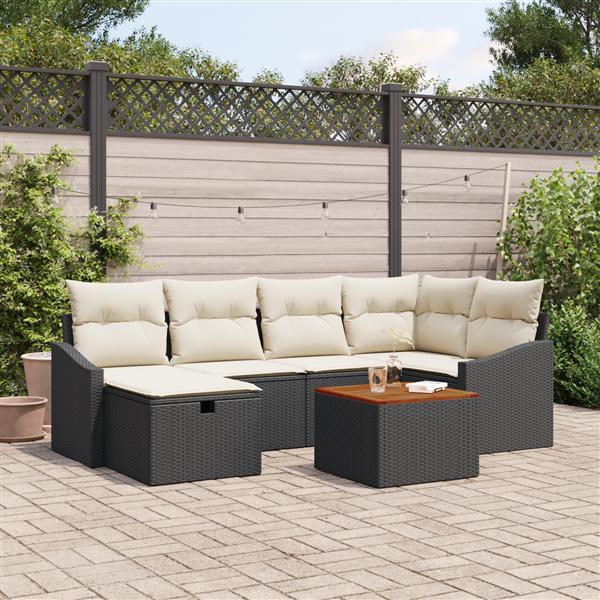 Grote foto vidaxl 7 delige tuinbankenset met kussens poly rattan zwart tuin en terras tuinmeubelen
