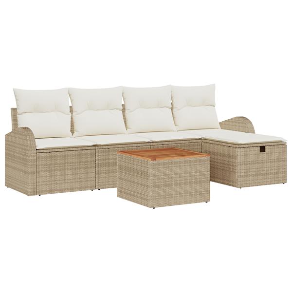 Grote foto vidaxl 6 delige tuinsofa set met kussens in beige poly rattan tuin en terras tuinmeubelen