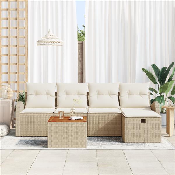 Grote foto vidaxl 6 delige tuinsofa set met kussens in beige poly rattan tuin en terras tuinmeubelen
