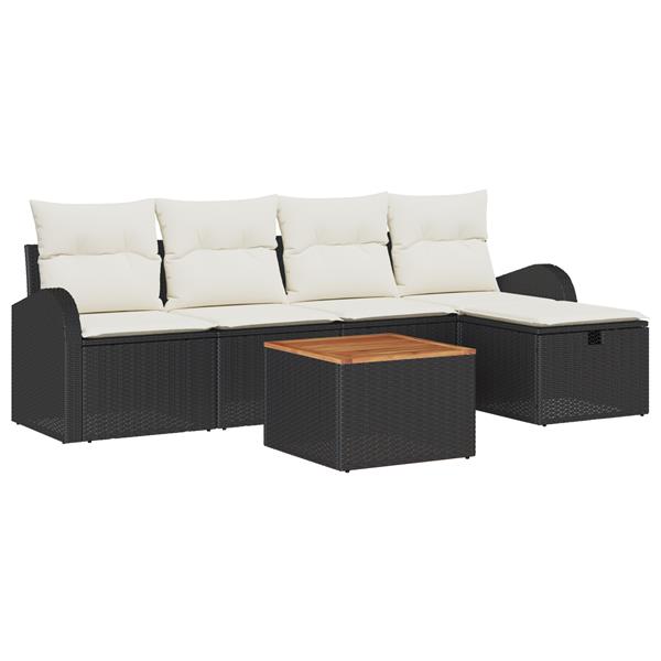 Grote foto vidaxl 6 delige tuinset met kussens zwart poly rattan tuin en terras tuinmeubelen