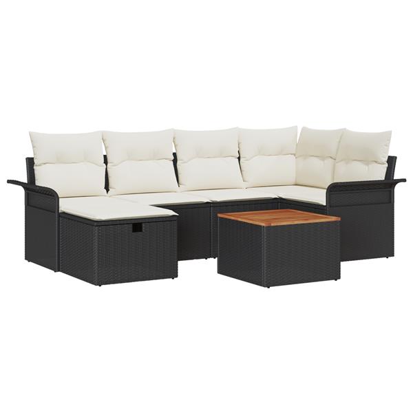 Grote foto vidaxl 7 delige ligbed set met kussens zwart poly rattan tuin en terras tuinmeubelen