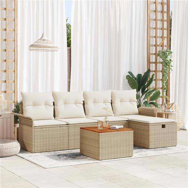 Grote foto vidaxl 6 delige tuinsofa set met kussens in beige poly rattan tuin en terras tuinmeubelen