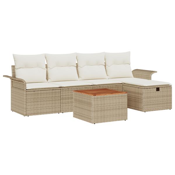 Grote foto vidaxl 6 delige tuinsofa set met kussens in beige poly rattan tuin en terras tuinmeubelen
