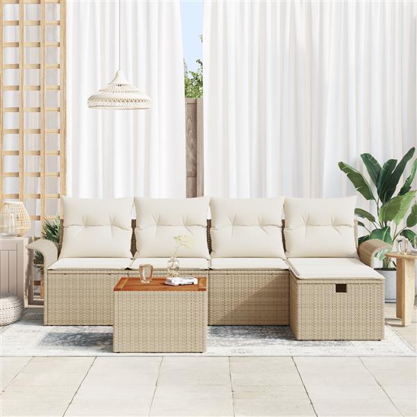 Grote foto vidaxl 6 delige tuinsofa set met kussens in beige poly rattan tuin en terras tuinmeubelen