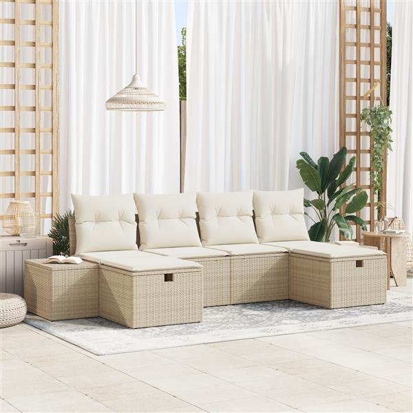 Grote foto vidaxl 6 delige tuinset met kussens in beige poly rattan tuin en terras tuinmeubelen
