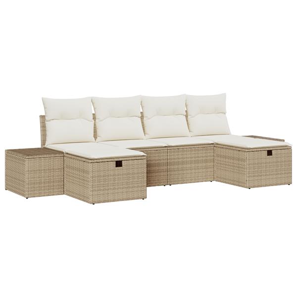 Grote foto vidaxl 6 delige tuinset met kussens in beige poly rattan tuin en terras tuinmeubelen