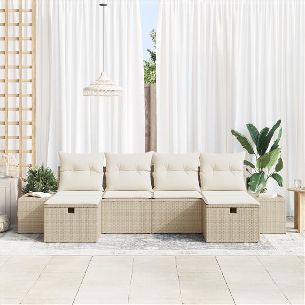 Grote foto vidaxl 6 delige tuinset met kussens in beige poly rattan tuin en terras tuinmeubelen