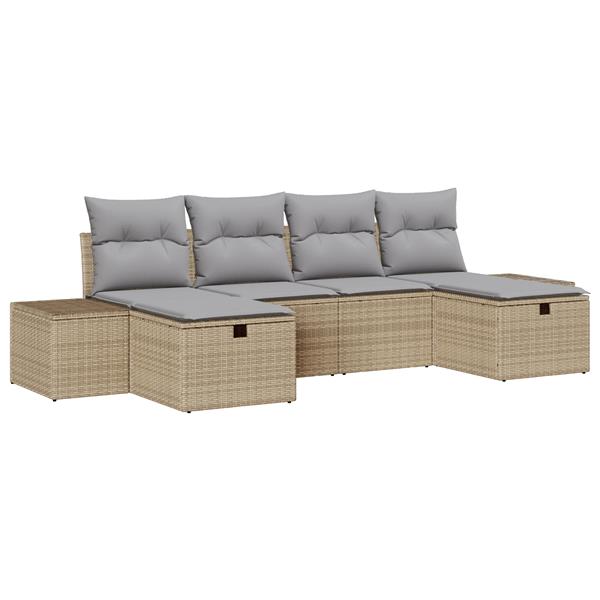 Grote foto vidaxl 6 delige tuinset met kussens in beige van poly rattan tuin en terras tuinmeubelen