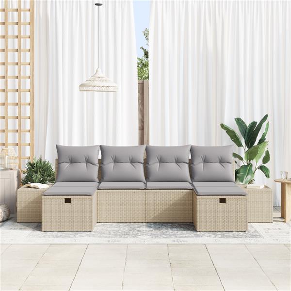Grote foto vidaxl 6 delige tuinset met kussens in beige van poly rattan tuin en terras tuinmeubelen