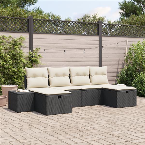 Grote foto vidaxl 6 delige tuinset met kussens in zwart poly rattan tuin en terras tuinmeubelen