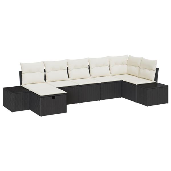 Grote foto vidaxl 7 delige tuinbankenset met kussens poly rattan zwart tuin en terras tuinmeubelen