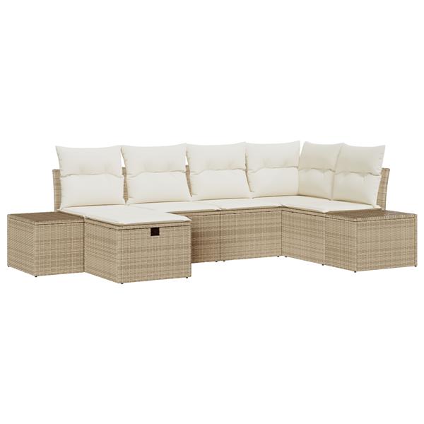 Grote foto vidaxl 6 delige tuinset met kussens in beige poly rattan tuin en terras tuinmeubelen