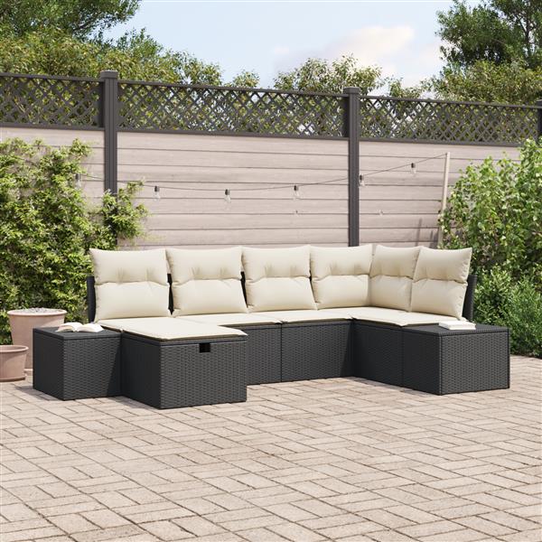 Grote foto vidaxl 6 delige tuinsofa set met kussens in het zwart van poly rattan tuin en terras tuinmeubelen