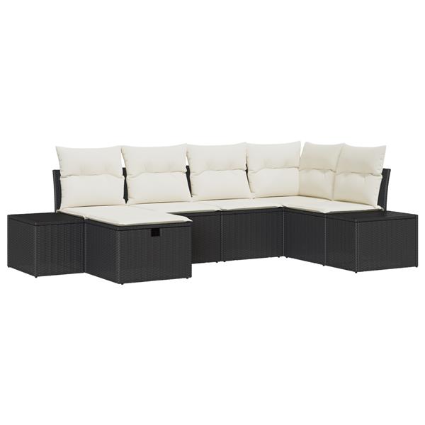 Grote foto vidaxl 6 delige tuinsofa set met kussens in het zwart van poly rattan tuin en terras tuinmeubelen