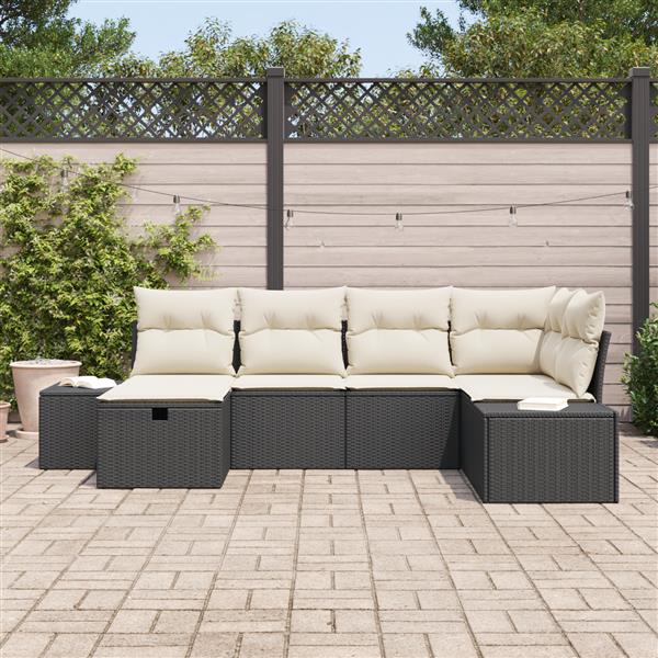 Grote foto vidaxl 6 delige tuinsofa set met kussens in het zwart van poly rattan tuin en terras tuinmeubelen