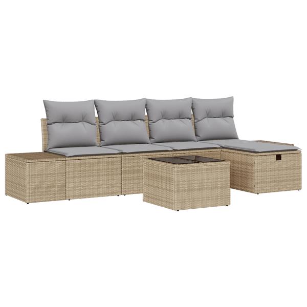 Grote foto vidaxl 6 delige tuinsofa set met kussens in het beige poly riet tuin en terras tuinmeubelen