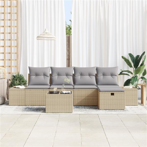 Grote foto vidaxl 6 delige tuinsofa set met kussens in het beige poly riet tuin en terras tuinmeubelen