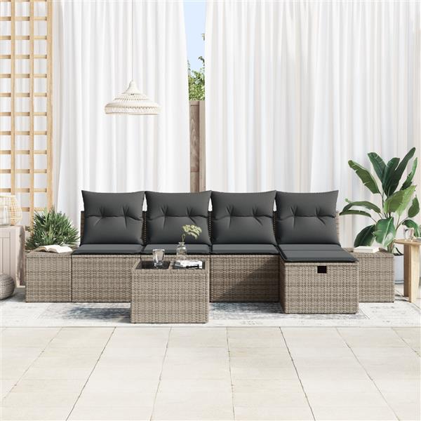 Grote foto vidaxl 6 delige tuinset met kussens in grijs poly rattan tuin en terras tuinmeubelen