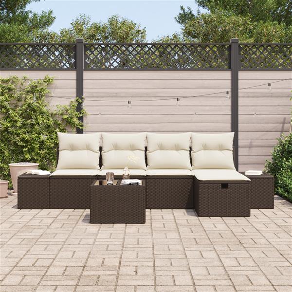 Grote foto vidaxl 6 delige tuinbankset met kussens bruin poly rattan tuin en terras tuinmeubelen