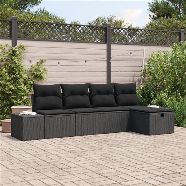 Grote foto vidaxl 5 delige tuinset met kussens zwart poly rattan tuin en terras tuinmeubelen