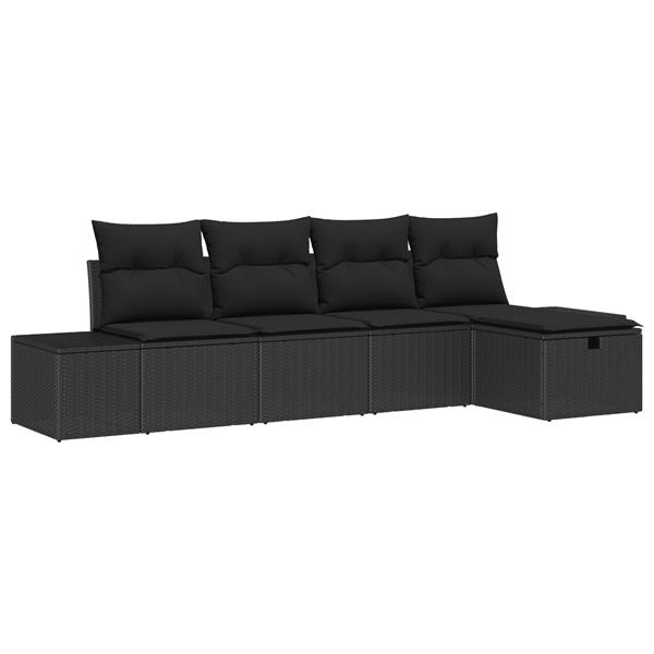Grote foto vidaxl 5 delige tuinset met kussens zwart poly rattan tuin en terras tuinmeubelen