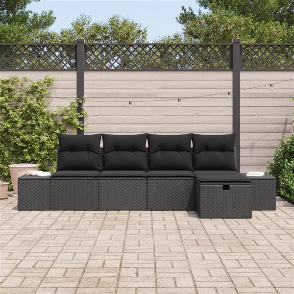 Grote foto vidaxl 5 delige tuinset met kussens zwart poly rattan tuin en terras tuinmeubelen