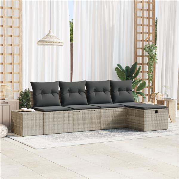 Grote foto vidaxl 5 delige tuinsofa set met kussens in lichtgrijs poly rattan tuin en terras tuinmeubelen