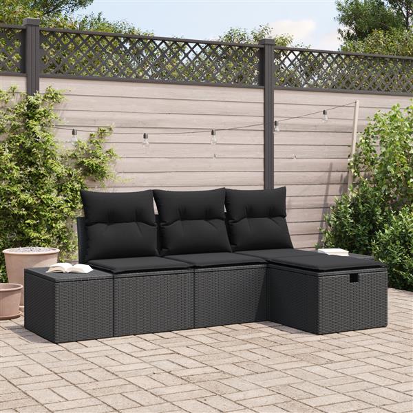 Grote foto vidaxl 4 delige tuinbankenset met kussens poly rattan zwart tuin en terras tuinmeubelen