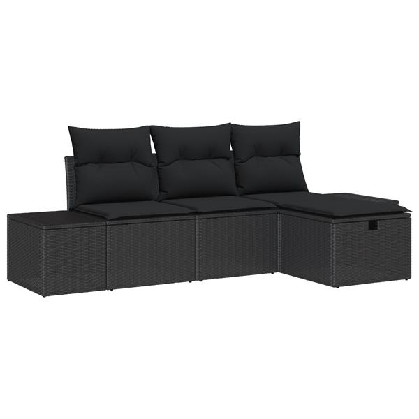 Grote foto vidaxl 4 delige tuinbankenset met kussens poly rattan zwart tuin en terras tuinmeubelen