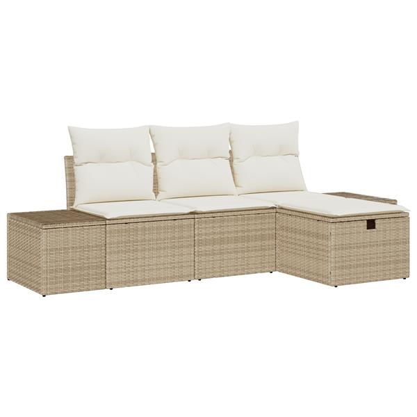 Grote foto vidaxl 4 delige tuinbankenset met kussens poly rattan beige tuin en terras tuinmeubelen