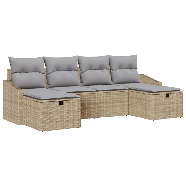 Grote foto vidaxl 6 delige tuinbankenset met kussens poly rattan beige tuin en terras tuinmeubelen